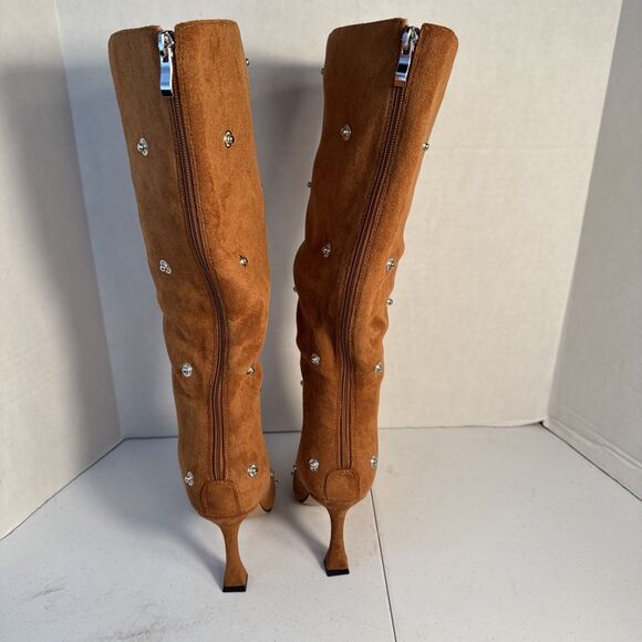 Women’s Knee High Stiletto Boots Size 6 Pointed Toe High Heels Wide Calf Brown - Picture 5 of 15